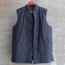 Mens winter wearing sleeveless down jacket down vest cotton vest Chinese stand collar buckle retro Tang size