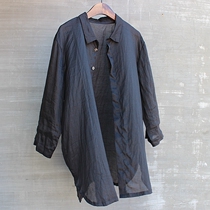 Male summer Ramie perspective square collar split sleeve shirt pair linen shirt fashion fashion fashion youth sunscreen art handsome