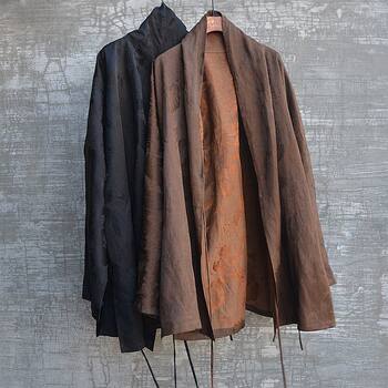 Iii linen vintage chinese style mid-length windbreaker jacket