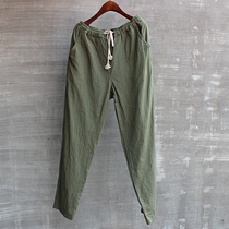 Mens summer hemp small feet trousers casual pants skin-friendly comfort youth fashion fashion fashion handsome large size Chinese style