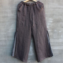 Chinese style Tang suit mens pants spring and summer Chinese linen casual pants mens cotton pants large size loose wide leg pants