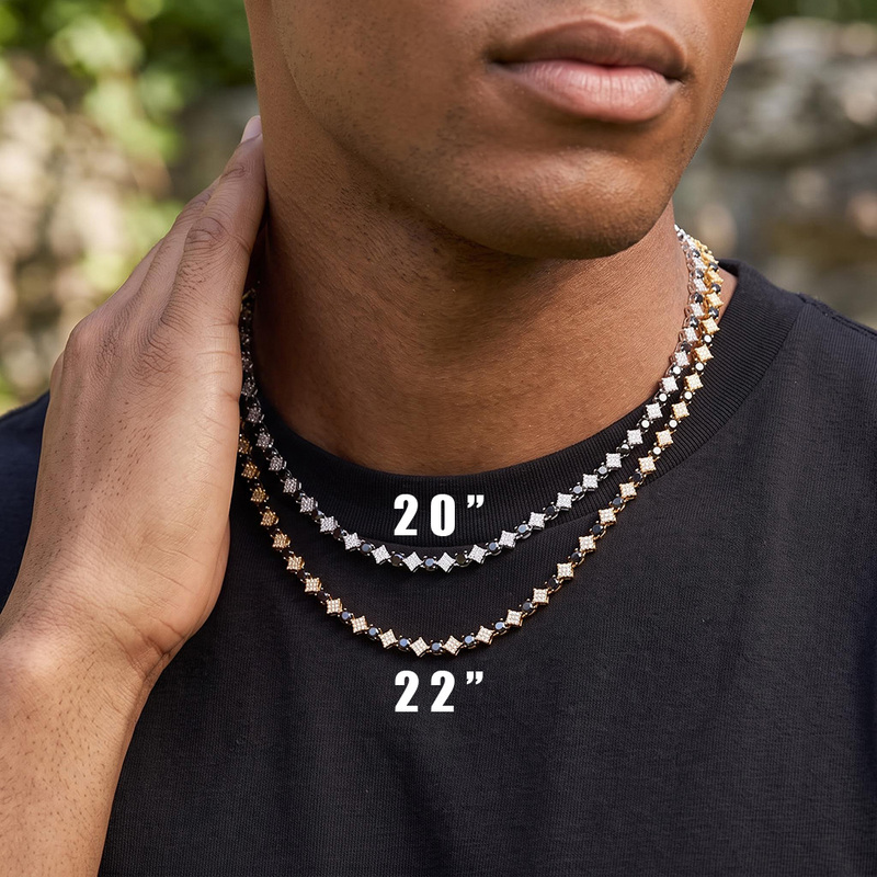 New 6mm Star Black Zircon Tennis Chain High-End Jewelry Full Diamond Necklace Hip-Hop Light Luxury Bracelet for Men and Women
