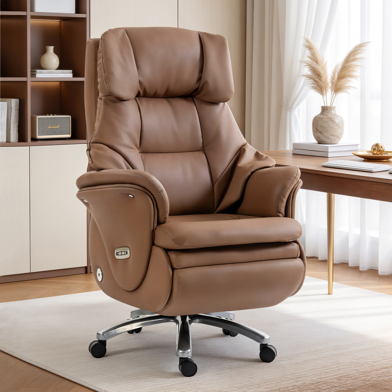 Electric Executive Chair with Ventilation, Reclining, Nap Function, Office Chair with Massage and Heating, Extra Wide Executive Chair, Home Leather Computer Chair