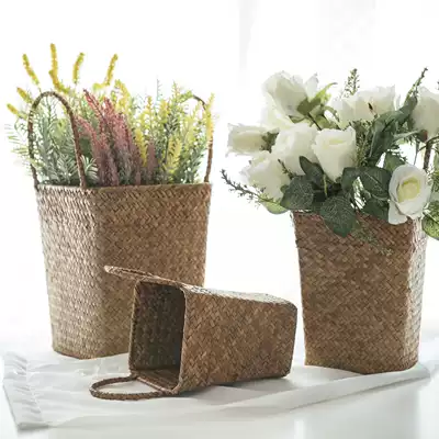 Ruosu life Rural pastoral seaweed woven flower flower arrangement creative home American decoration Rattan vase