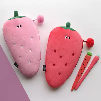 Korean pinkfoot cute cartoon plush pencil bag female simple large capacity girl heart pen student stationery bag