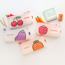 Korea pinkfoot cute fruit and vegetable pencil bag transparent cartoon pvc stationery storage bag portable cosmetic bag