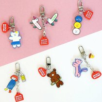 Korea romane creative cartoon key ring acrylic cute key button airpods pendant bag hanging accessories