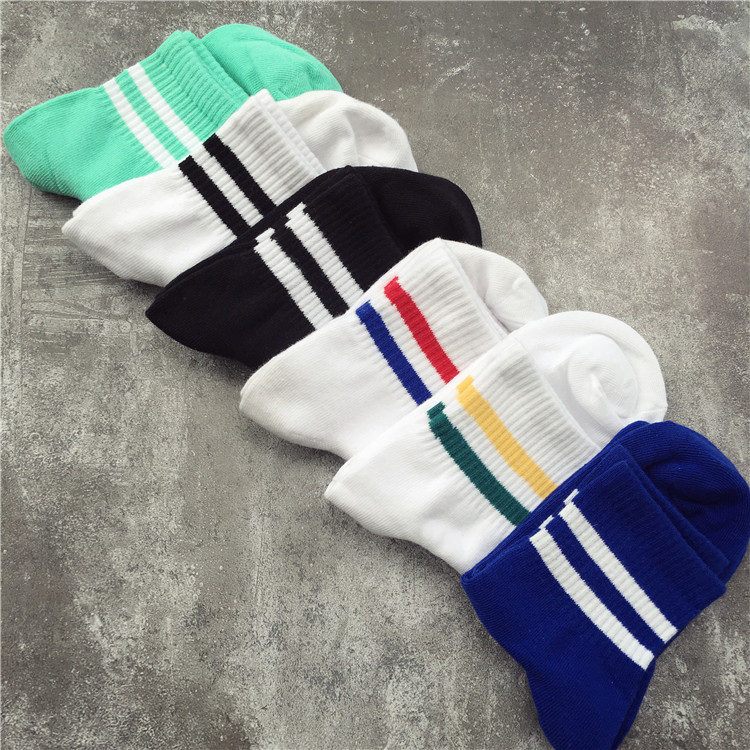 条纹二条杠长袜子原宿风女棒球两跑步韩版韩国