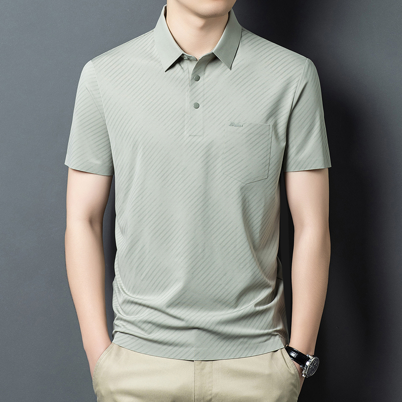Polo Shirt with Real Pockets, Short Sleeves, Seamless, Non-Iron, for Middle-Aged and Elderly Men, Business Casual, Loose Fit, Men's T-Shirt