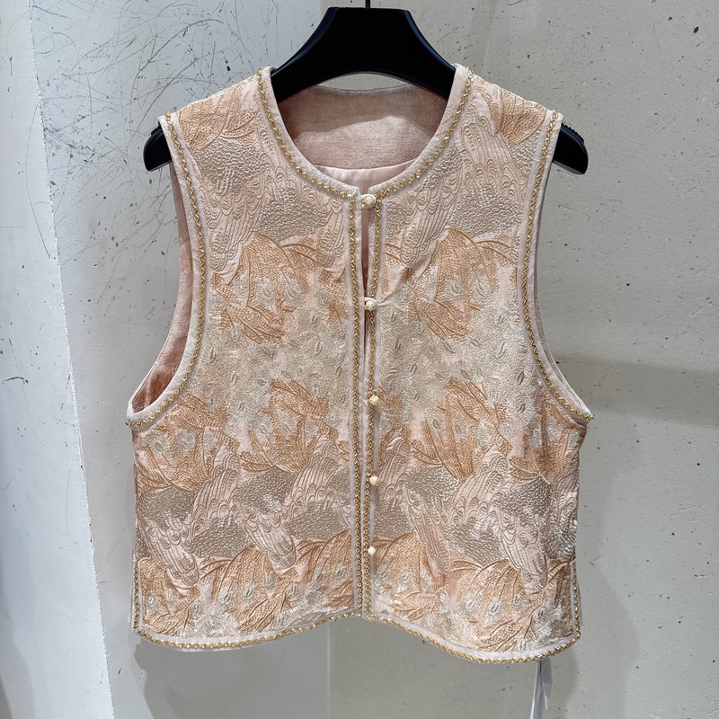 New Chinese-Style Gilded Peacock Jacquard Vest for Women, Round Neck, Open Front, Sleeveless, Niche Design, 2888011 New Chinese-Style Gilded Peacock Jacquard Vest for Women, Round Neck, Open Front, Sleeveless, Niche Design, 2888011