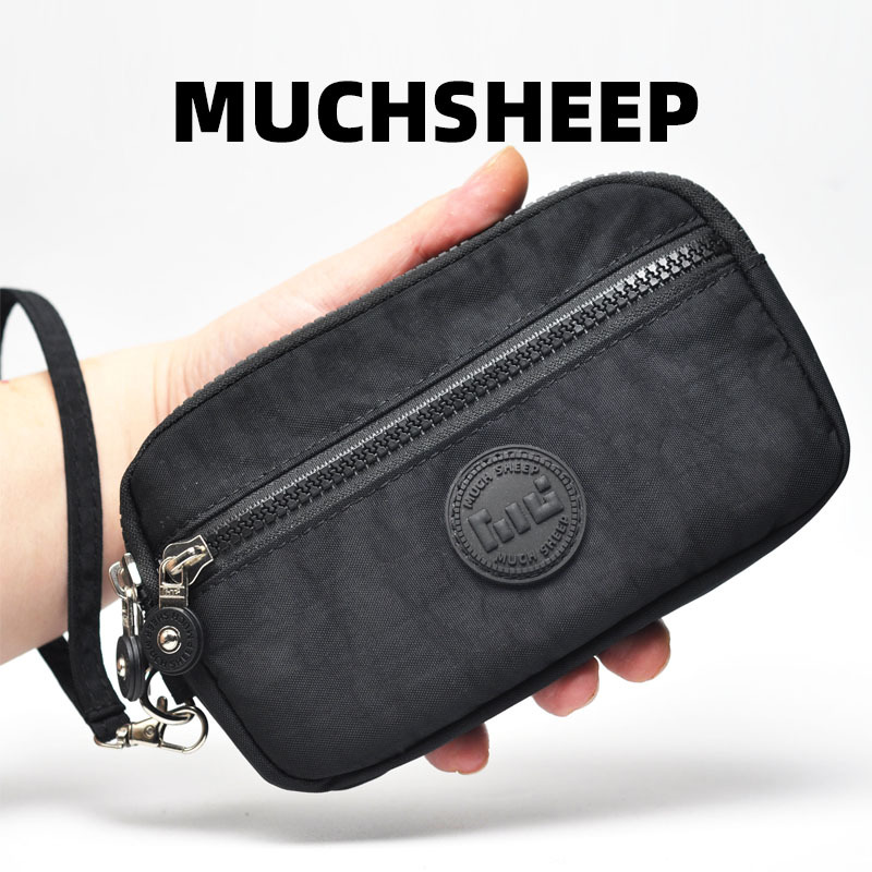 Muchsheep Men's Wrist Bag with Three Zippers, Large Capacity, Long Coin Purse, Waterproof Dual Phone Bag, Storage Bag