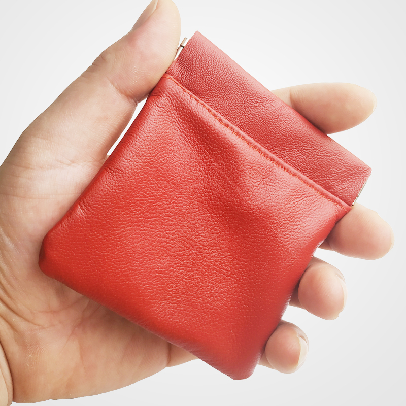 Spring mouth Automatic closure Mini Sheep leather Zero wallet genuine leather bag containing headphone bag wallet coin bag