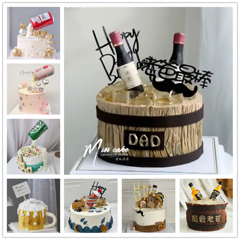 New net red male gentleman father husband pop creative floating beer bottle ice bucket birthday cake model