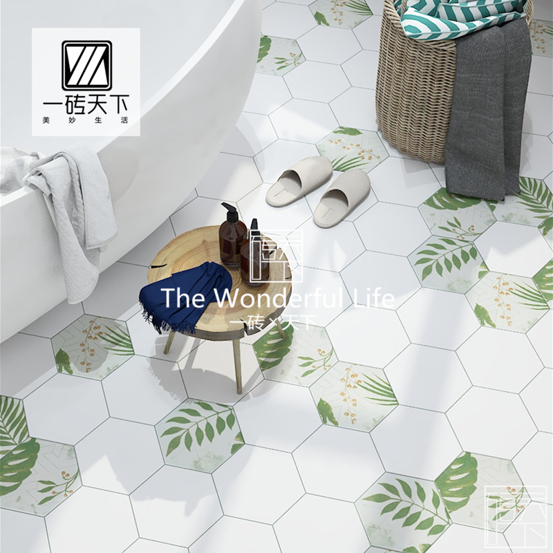 Nordic minimalist bathroom small flower brick green plant hexagonal brick powder room kitchen wall brick balcony non-slip floor tile