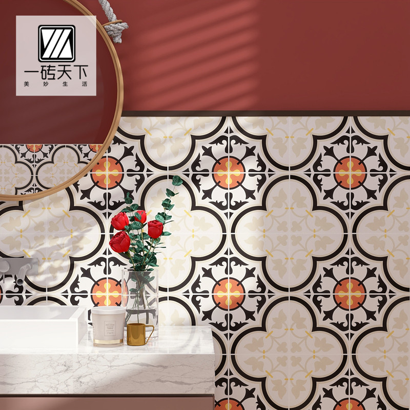 Nordic retro small flower brick kitchen powder room courtyard non-slip floor brick wall brick balcony flower piece color tile 200