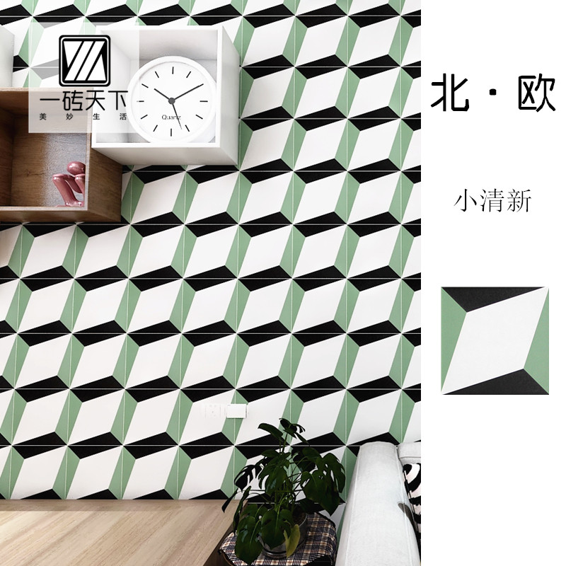 Northern Europe small pure and fresh green geometry floret brick toilet bathroom balcony prevent skid floor tile kitchen setting wall brick 20