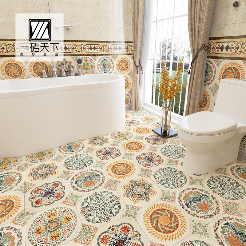 Tile American courtyard garden balcony non-slip floor tiles hot pot shop powder room kitchen antique tiles 300 × 300