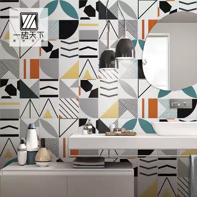 Mediterranean fresh geometric multi-color tile lines Exotic wind flower pieces Kitchen powder room wall tiles Dining room floor tiles