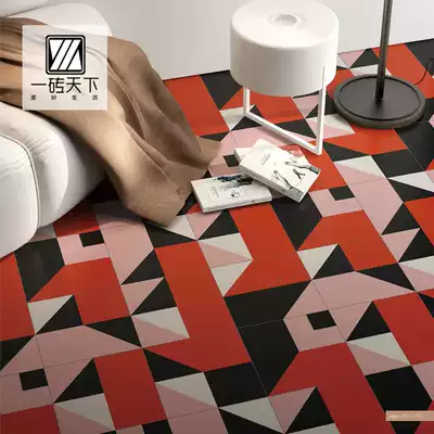 Red Geometric Flower Bricks 300 Retro Fancy European Style Kitchen Powder Room Living Room Dining Room KTV Bar Corridor Floor Tiles