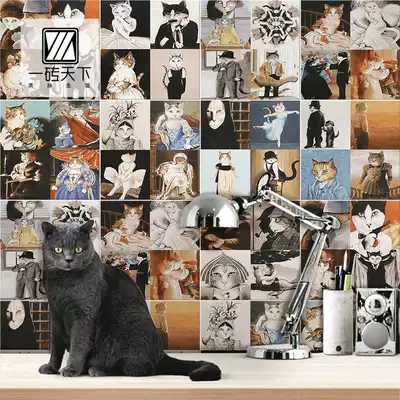 Cartoon cat tiles Personality cat pattern tiles Dining room Kindergarten kitchen non-slip floor tiles Powder room wall tiles 300