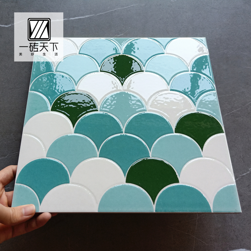 Dragon Scale Sector Mosaic Macaron Tile Mesh Red Fish Scale Wall bar Table TV Background Wall Make-up Room Wall Brick