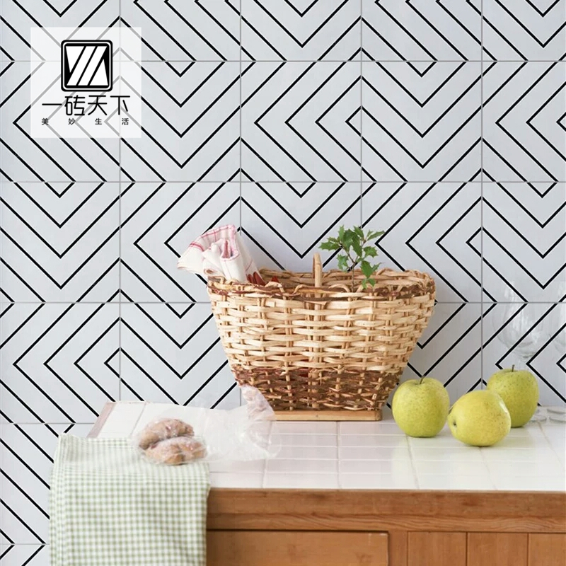 Modern simple black and white tiles geometric lines maze tiles Kitchen bathroom wall tiles Balcony toilet non-slip floor tiles