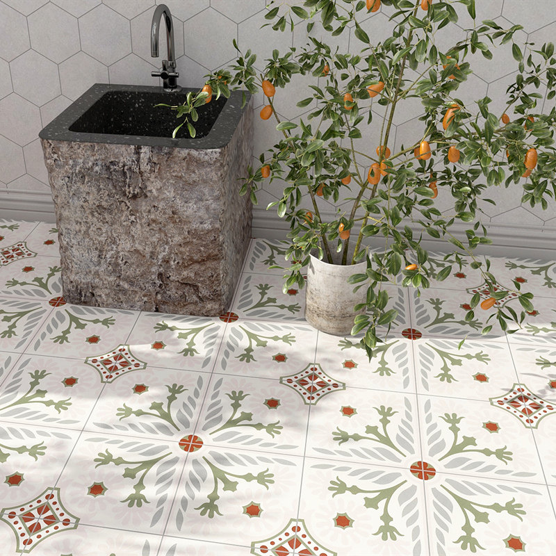 Morocco small fresh pale pink tile retro homestay balcony wall tiles powder room kitchen parquet floor tiles 200