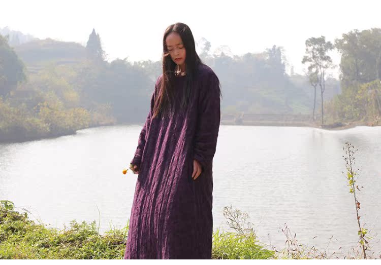[墨 香] Áo choàng bằng vải bông dệt gió quốc gia áo dài dài mùa thu và váy mùa đông dày lên một từ áo phao bomber nữ