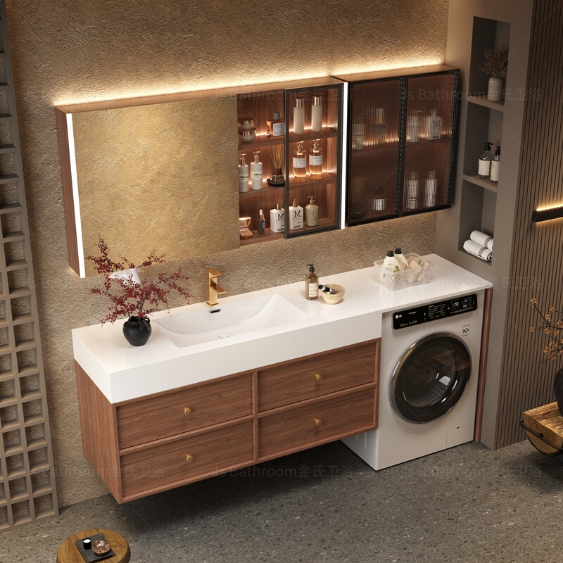 Simple Modern Light Luxury Washing Machine Integrated Cabinet Balcony Bathroom Cabinet Combination Bathroom Slate Ceramic Basin Washstand