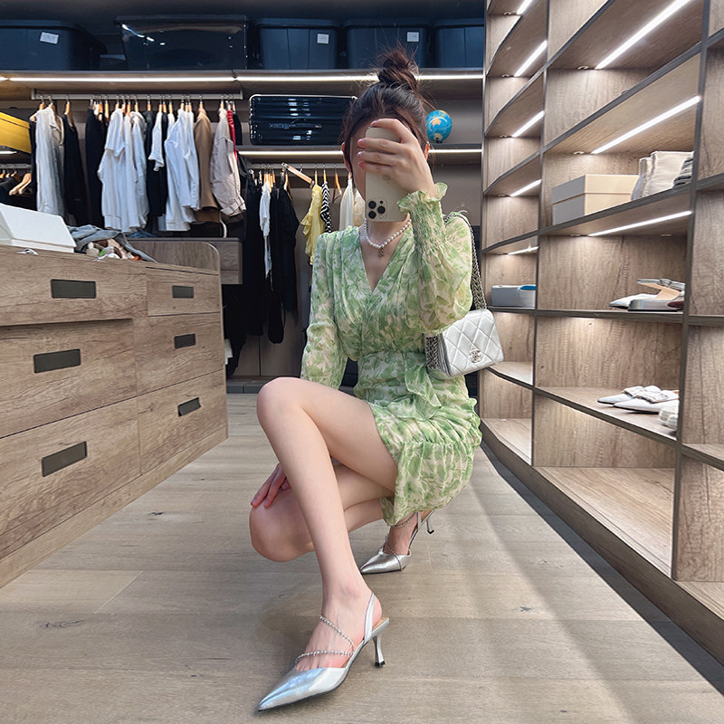 Coagulation Grass Silver high heel Shoe children 2022 Summer new genuine leather small sub with Baotou sandals