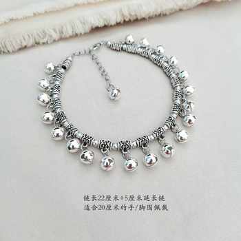 Tibetan Silver Bracelet for Women, Vintage Distressed Bell Anklet, Niche Design, High-End Light Luxury Anklet