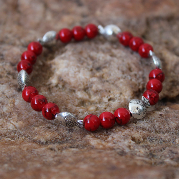 Chinese wind original retro handmade personality ornament accessories Tibetan silver small fish pine stone with fish handmade QSL135 year after year QSL135