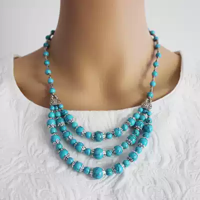 Bohemia National style long version necklace multi-layer wild with jewelry blue color stone choker autumn and winter XL178
