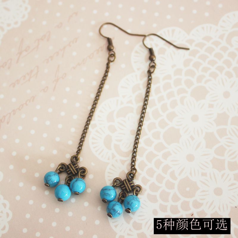 Chinese knot earrings Long version of exaggerated national uproar Simia decoration Exaggerated Earrings Ornament Temperament Dress Ear Accessories