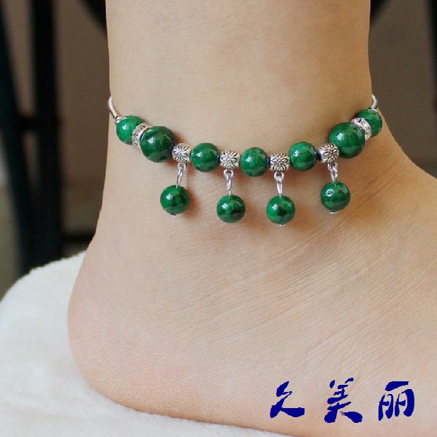 Nhà máy trực tiếp Vân Nam Tây Tạng trang sức chân Tây Tạng bạc Tây Tạng đồ trang sức đá ngọc lam hạt vòng chân biểu diễn múa JL020 - Vòng chân vòng chân titin ko gỉ
