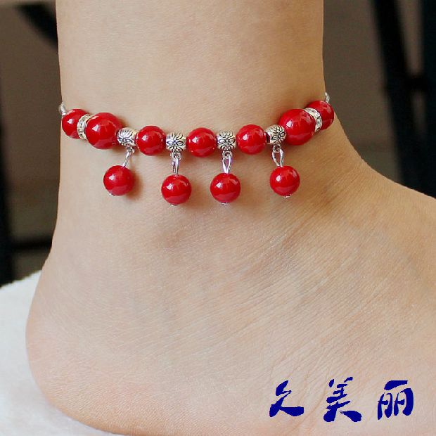 Nhà máy trực tiếp Vân Nam Tây Tạng trang sức chân Tây Tạng bạc Tây Tạng đồ trang sức đá ngọc lam hạt vòng chân biểu diễn múa JL020 - Vòng chân vòng chân titin ko gỉ
