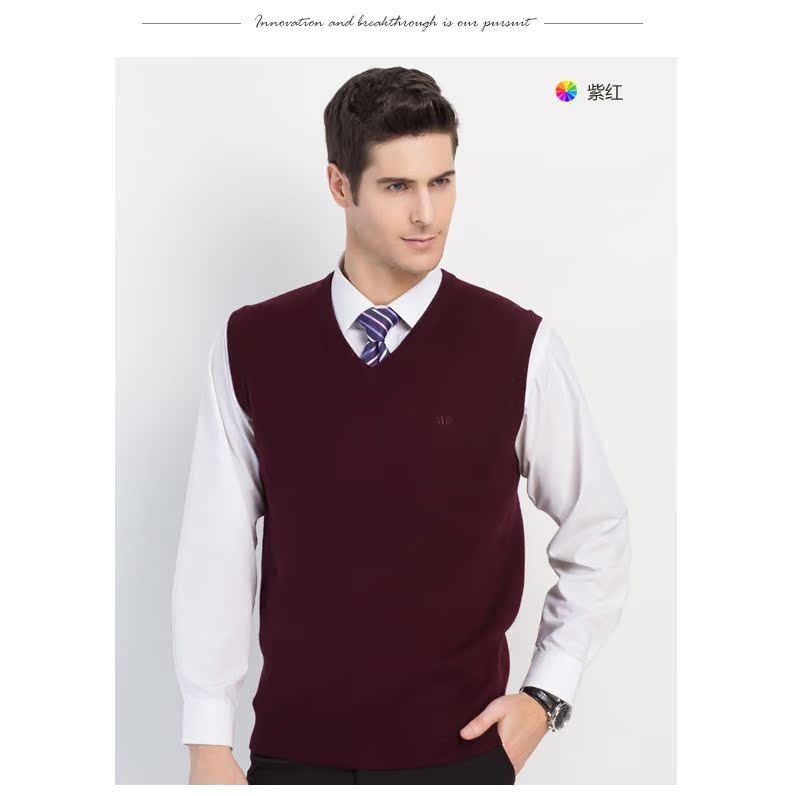 Áo len cổ điển trung niên Hengyuanxiang vest nam cổ chữ V len tinh khiết không tay áo len áo khoác len nam