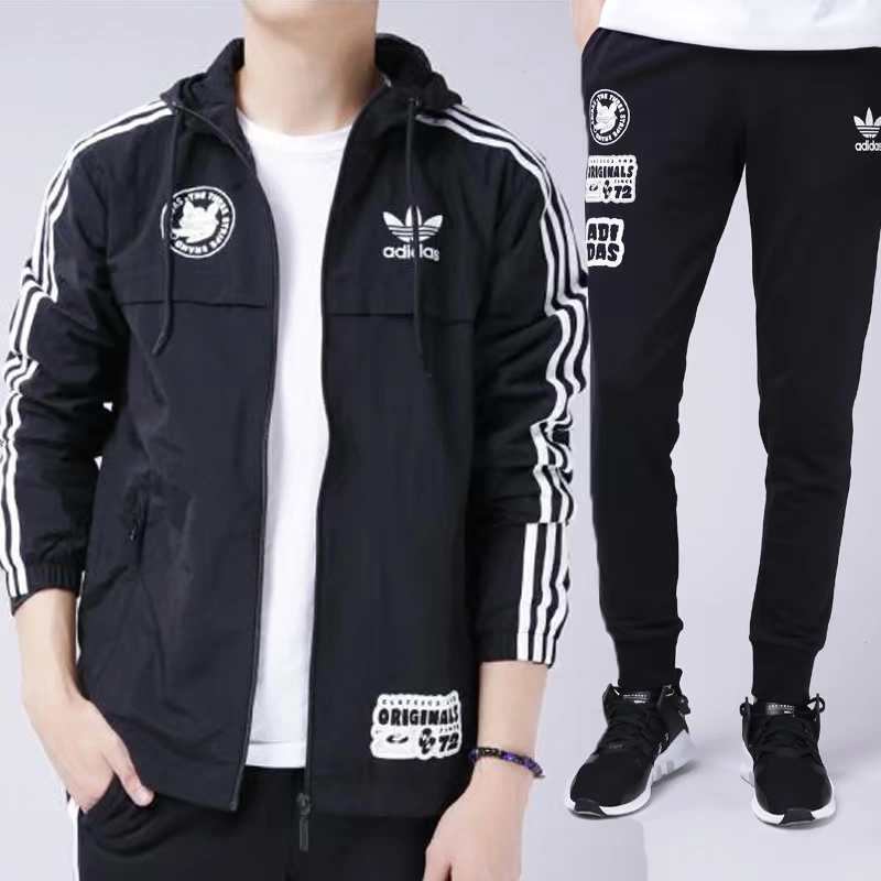 Adidas clover nam phù hợp với mùa xuân 2018 mùa xuân mới thể thao áo khoác giản dị áo khoác quần thể thao quần