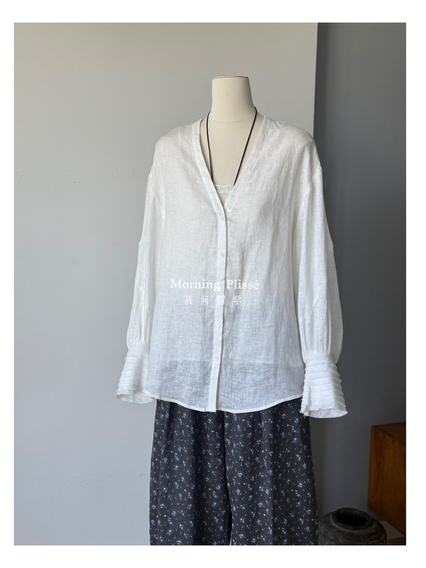 Original French-Style Heavy Craftsmanship Sleeve Design 100% Linen Shirt, Vintage Minimalist Style Cardigan Sun Protection Top Original French-Style Heavy Craftsmanship Sleeve Design 100% Linen Shirt, Vintage Minimalist Style Cardigan Sun Protection Top