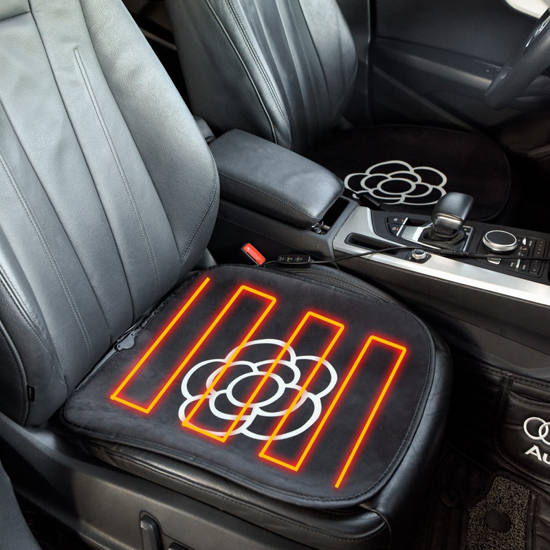 Car heating cushion usb interface camellia flower car seat winter goddess car single piece plush heating pad