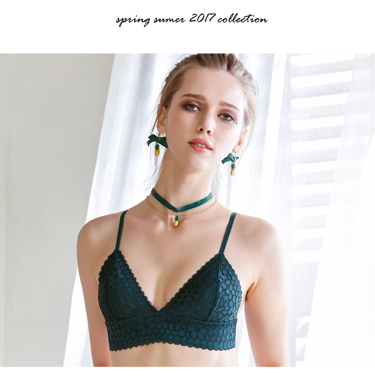 Quần lót ren bralette Pháp siêu mỏng trong suốt không có vòng thép thoải mái thoáng khí tam giác cúp đồ lót phụ nữ