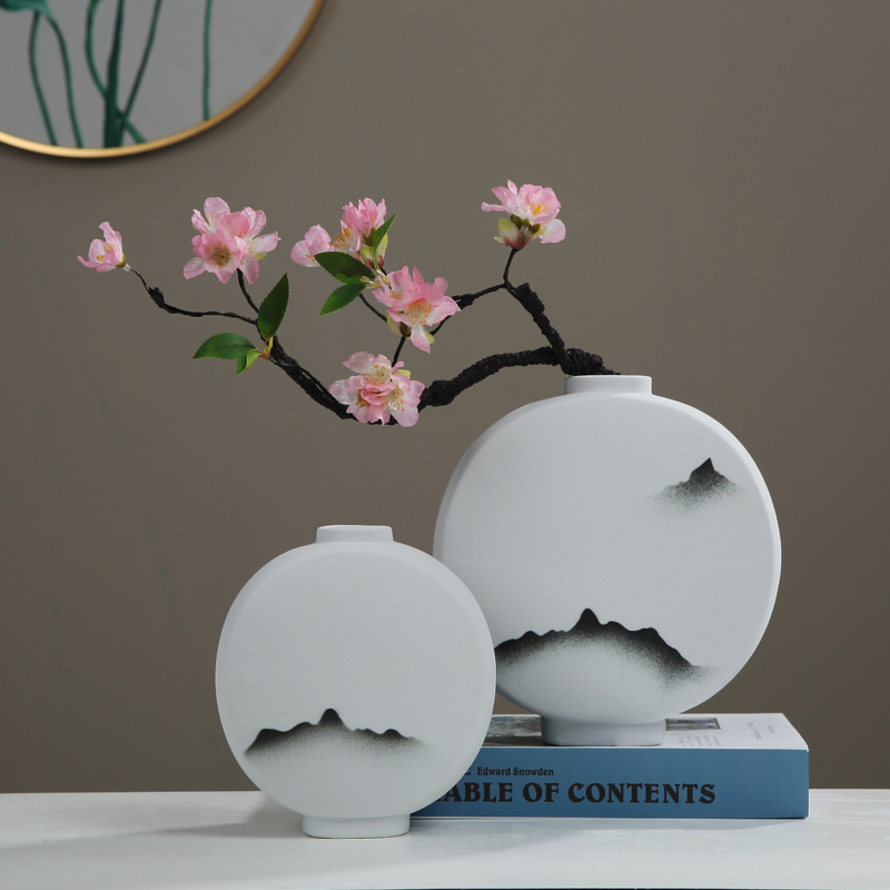 The New Chinese ink painting zen vase is placed between the sitting room porch TV cabinet table flower arranging example ceramic decoration