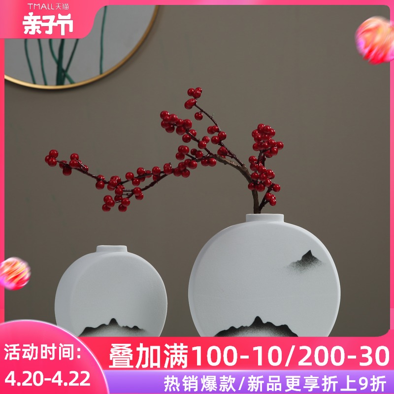 The New Chinese ink painting zen vase is placed between the sitting room porch TV cabinet table flower arranging example ceramic decoration