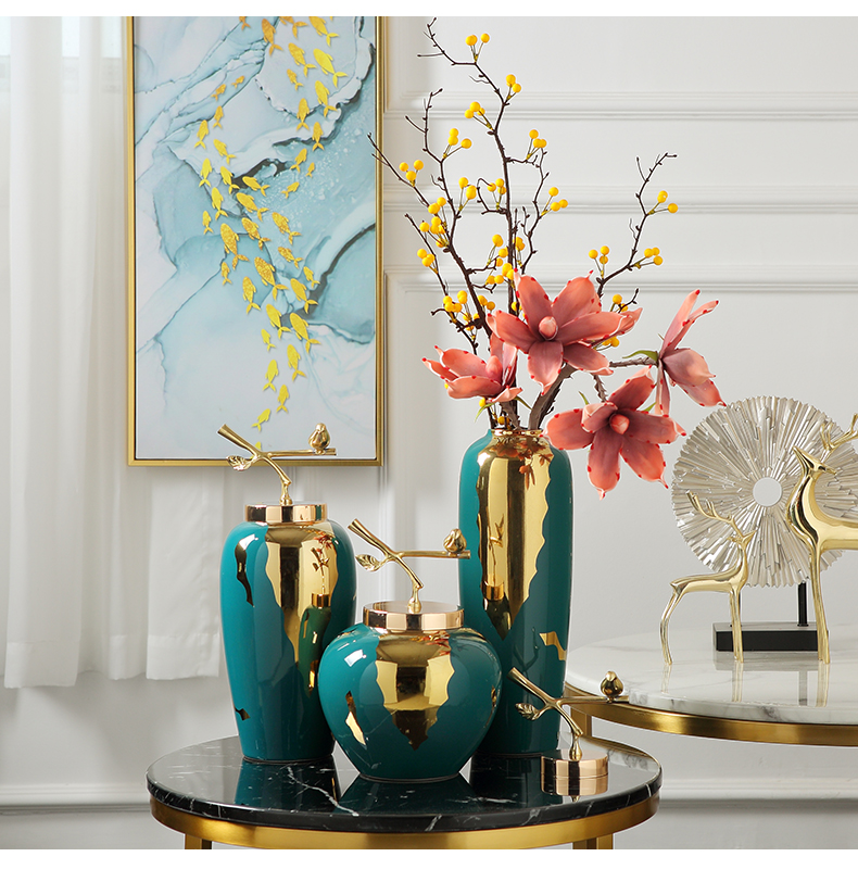 Light vase key-2 luxury furnishing articles American household dry flower, flower decoration of new Chinese style living room TV ark, ceramic European - style ornaments