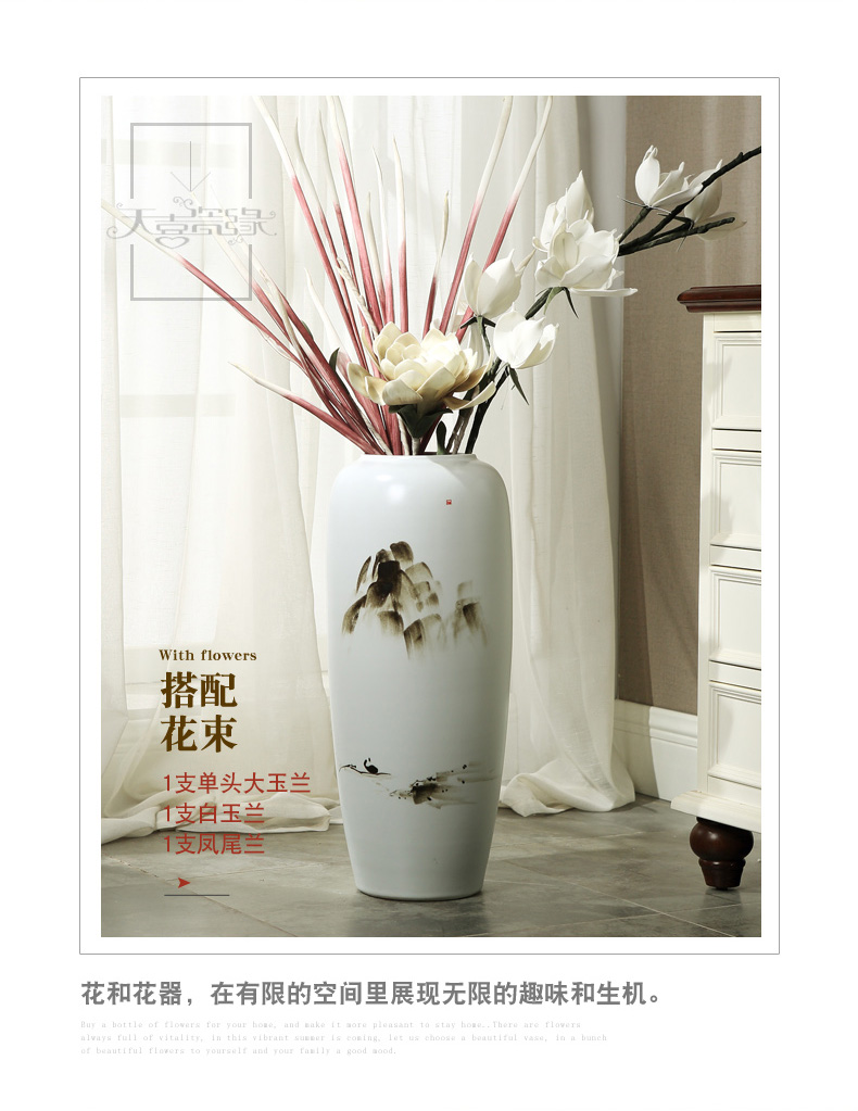 Modern ceramic vase of large sitting room porch zen process of new Chinese style decoration flower arranging, landing place