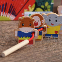 Early education hands-on toys for infants and young children Tiger stringing beaded wooden puzzle stringing rope 123-year-old children Qizhi toys