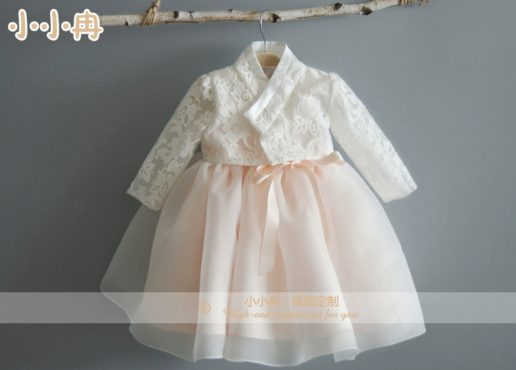 Xiaoxiaoran tùy chỉnh hanbok trẻ em bé gái tiệc sinh nhật chụp váy thủ công cô gái tay áo dài - Váy trẻ em