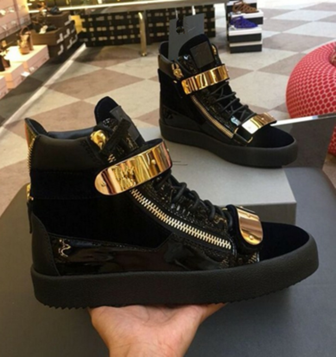 Classic Gold Buckle Wr Gz Men's Shoes Black Velvet Women's Shoes Genuine Leather High-Top Fleece-Lined Thick-Soled Couple Casual Trendy Sneakers