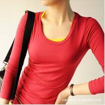 Autumn and winter modal solid color long sleeve T-shirt large size bottoming shirt Korean version round neck tight Big Red low collar