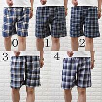 Cotton five-point pants Japanese big plaid beach pants shorts mens summer cool linen casual pocket home straight tube